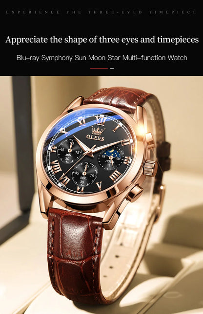OLEVS 2871 Men Watch Original Brand Quartz Watch Multifunctional Chronograph Watch For Man Waterproof Luminous Moon...