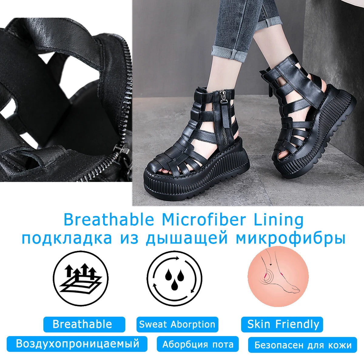 Koznoy 8cm 2025 Ethnic Weave Cow Genuine Leather Hollow Zip Summer Fashion Ankle Booties Women Chunky Heels Breathable...