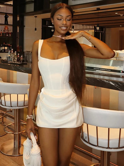 Nibber Peach Hip Dress Women Elegant Christmas Low Chest Sleeveless Ruched Patchwork Birthday Party Dating Chic Skinny Clubwear