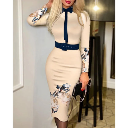 Popular Fashion Women&#39;s Print Dress Women With Belt