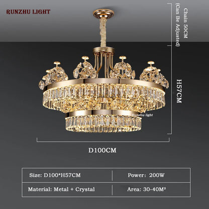 American Light Luxury Crystal Pendant Lamp Postmodern Living Room Lamp Villa Hotel Master Bedroom Lamp Dining Room Lamp