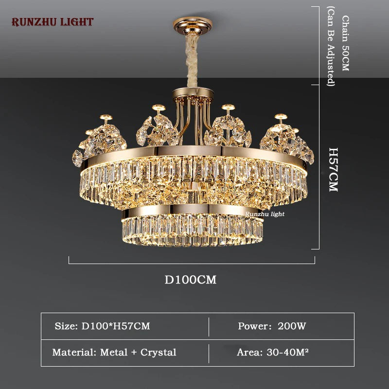 American Light Luxury Crystal Pendant Lamp Postmodern Living Room Lamp Villa Hotel Master Bedroom Lamp Dining Room Lamp