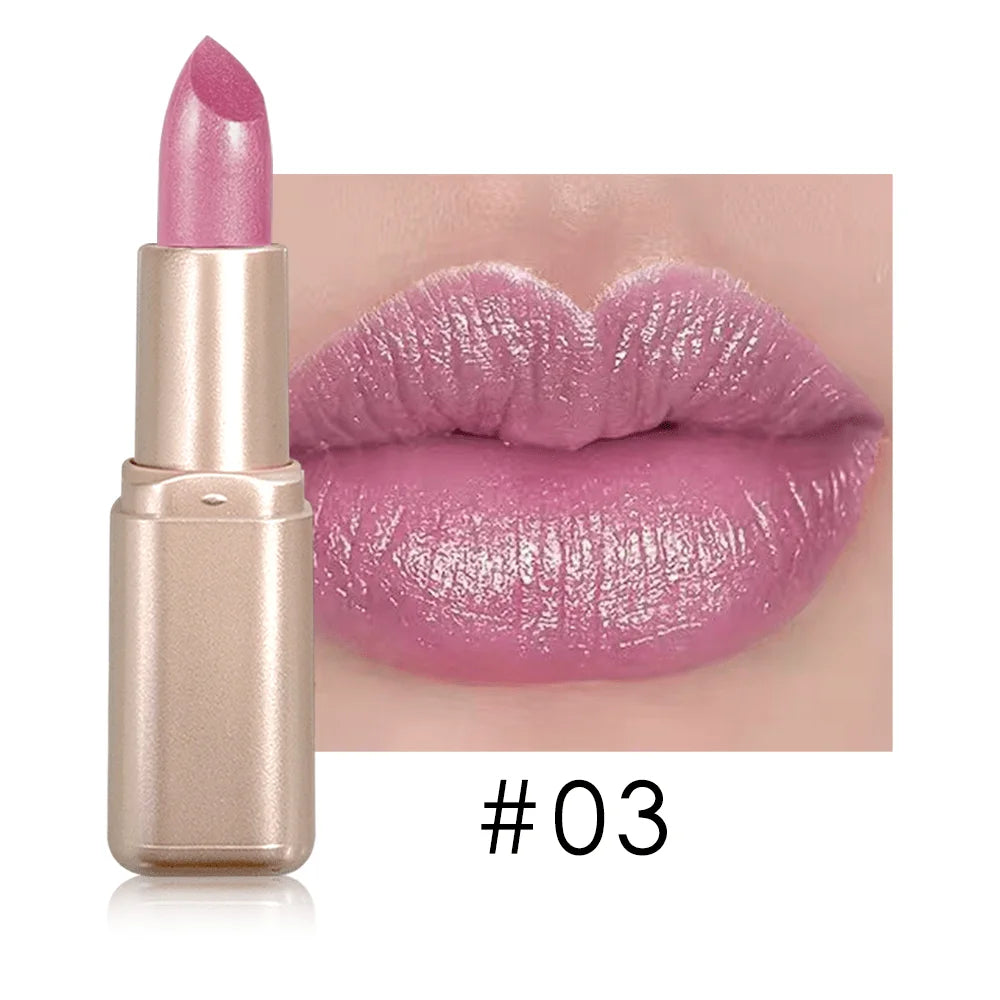 Pearlescent Pink Lipstick, Glitter Shimmer Lip Color, High-Pigment Long-Wear Waterproof Formula for Daily Beauty Looks