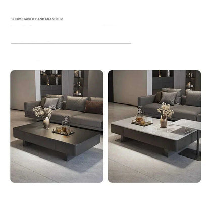 Italian coffee  living room home new light luxury high-end black rectangular simple small apartment rock slab coffee table