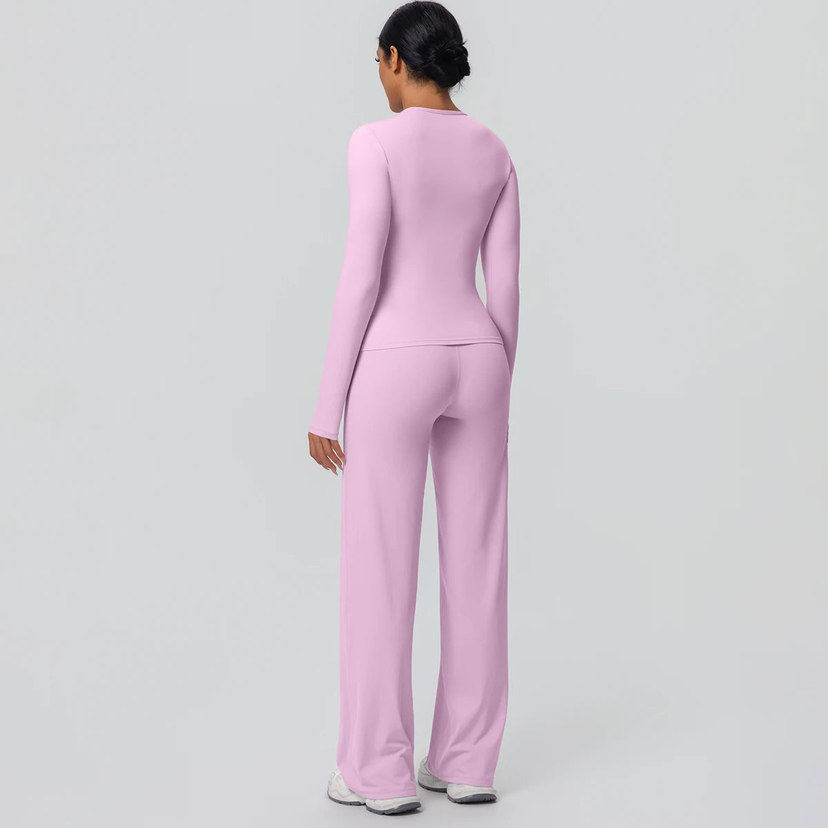 2pieces Women Gym Yoga Set Running Shirts Slim Long Sleeves Workout Top Quick Drying High Stretch Wide Leg Pants Thin Yoga Set