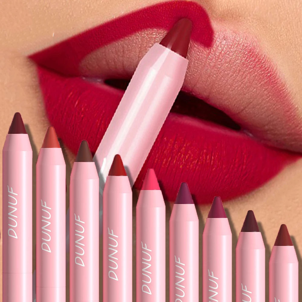 18-Colors Lipstick Pencil Waterproof Sexy Red Matte Contour Tint Lipstick Lasting Non-stick Cup Lipliner Pen Lip Makeup...
