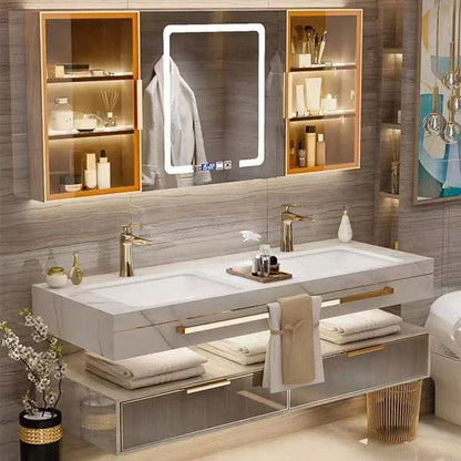 Modern Slate Bathroom Cabinet with Smart Mirror Ceramic Double Washbasin Bathroom Vanity Cabinets Under Sink Bathroom Furniture - Kimlud