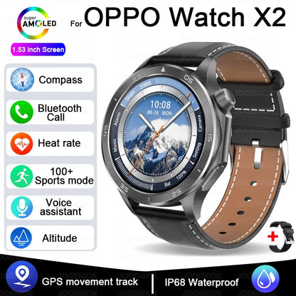 OPPO Watch X2 Latest Bluetooth Call Smartwatch Men GPS NFC Health Monitoring IP68 Waterproof Watch AMOLED HD Screen Smart Watch