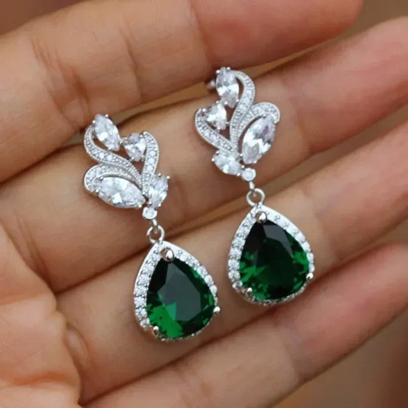 Fashionable Banquet Elegant Emerald Cubic Zirconia Earrings, High-end Inlaid Wedding Style Swaying Jewelry Accessories |...