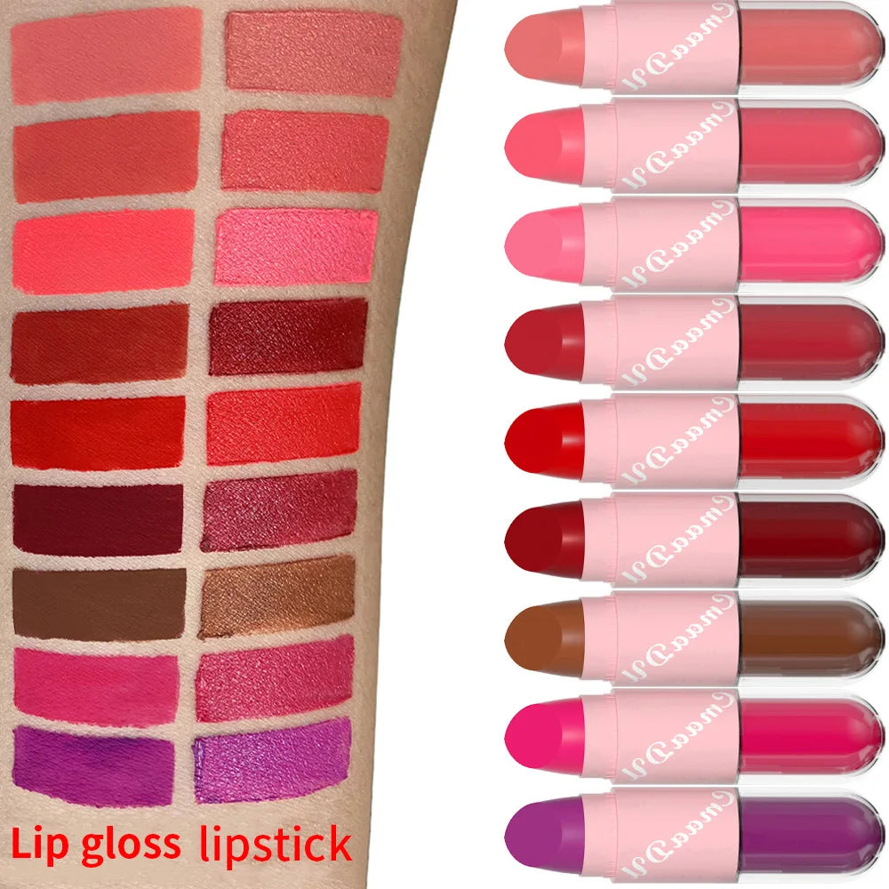 18 Colors 2 in 1 Matte Lipstick Liquid Purple Lip Glaze Double Head Lip Makeup Lasting Waterproof Velvet Sexy Dark Red...