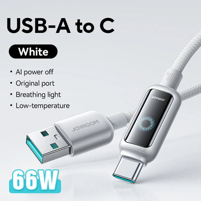 Joyroom 100W USB C Cable Automatic Power Off Fast Charge Type C Cable For iPhone 16 15 Pro Max  Xiaomi Sumsang Huawei