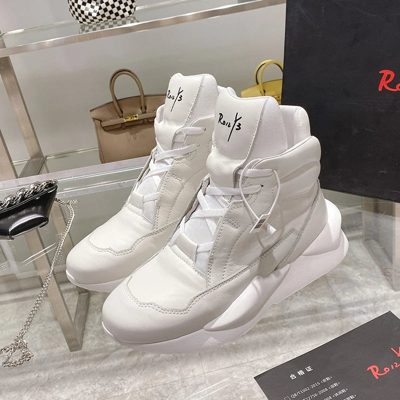 Handcrafted Leather Sneakers Boots Man Calf Leather Unisex Casual Shoes Soft Tennis Shoes Oversized Women's Ankle Boots Couples