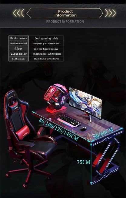 Carbon Fiber Gaming Desk Computer Desk with Tempered Glass Top & Reinforced Steel Frame Modern Gamer Desk Home Office Furniture