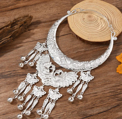 Ethnic Minority Miao Retro Necklace Traditional Chinese Silver Color Craft Dance Costume Special Accessory Chain