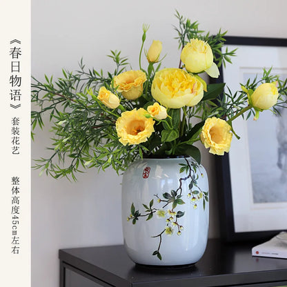 Chinese ceramic vase ornament, living room entrance floral art, home hydroponics creative simple round housewarming gift flower
