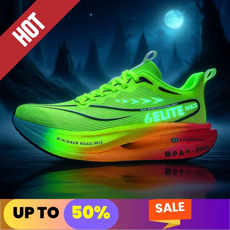 Fluorescence Running Shoes CarbonBoard Marathon Men Sports Breathable Women's Comfortable Athletic Sneakers Soft Wear Resistant