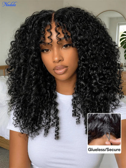 Nadula 7x5 Bye-Bye Knots Burmese Curly Glueless Wig with Finger Coil Ends No Slip Put On and Go Spiral Curls Human Hair Wigs