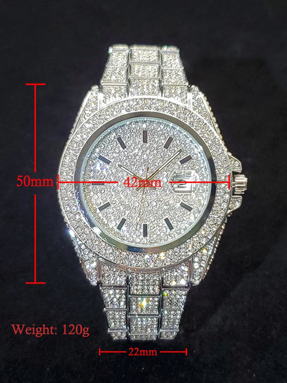 Men's Quartz Watch With Calendar Waterproof Wristwatches For Male Luxury Fashion Design Hip Hop Diamond Watches For Man Gift New