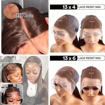 HD Chocolate Brown 13x4 Straight Lace Front Wig Brazilian 13x6 Full Lace Frontal Wigs For Women Remy Human Hair Wig Pre...