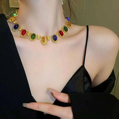 Crystal Inlaid Pearl Droplet Earrings Retro Design Collarbone Chain Fashion Temperament Jewelry Wholesale