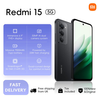 Xiaomi Redmi 15 5G 8+256GB Global Version 6.9“ FHD+ 144Hz 50MP Snapdragon® 6s Gen3 Mobile Platform 7000mAh 33W Side...