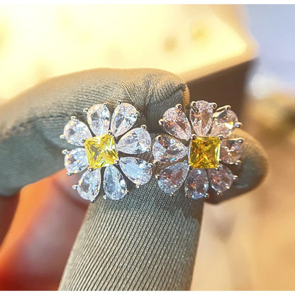925 Sterling Silver Big Flower Stud Earrings for Women Fashion Paraiba Tourmaline Gemstone Wedding Party Jewelry Gift |...
