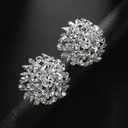 Fashion Round Clip Earrings Geometric Wedding for Women Bling Christmas Gift Rhinestone Clip on Earrings No Piercing Jewelry