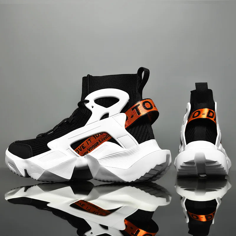 2026 New High-top Socks Shoes Chunky Sneakers Men White Trend Street Light Sports Running Shoes Big Size 45 46 Walking shoes