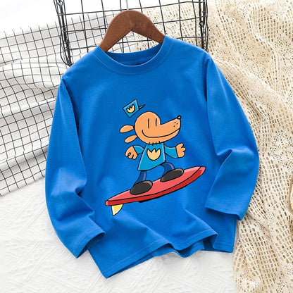Dog Man Children's T-shirt Short Sleeve Cotton Outdoor Wear Fashion Blue Hip Hop Toddler Cute Cartoon Anime Boys Clothes Toddler
