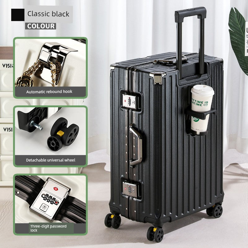 Multifunctional Luggage Women Men's Trolley Case 20-Inch Boarding Aluminum Frame Charging Large Capacity Travel Password Leather Case