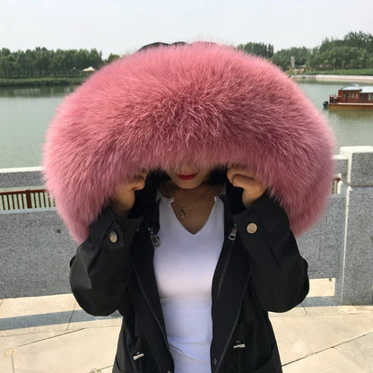 Super Large 100% Real Fox Fur Collar Hood Decor Fur Collar For Down Coat Women Winter Warm Fur Scarf Shawl Luxury