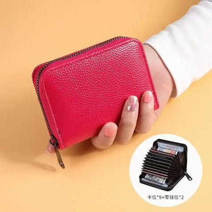 Multi Slot Card Holder Vintage Small Wallet Women Men Business Bank Credit Card Bag Male Coin Pouch Solid Leather Zipper...