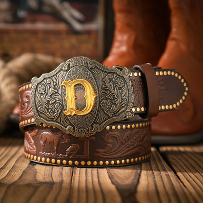 A casual and retro belt, a waist accessory for Western-style clothing, metal buckle, PU belt, suitable for both men and...