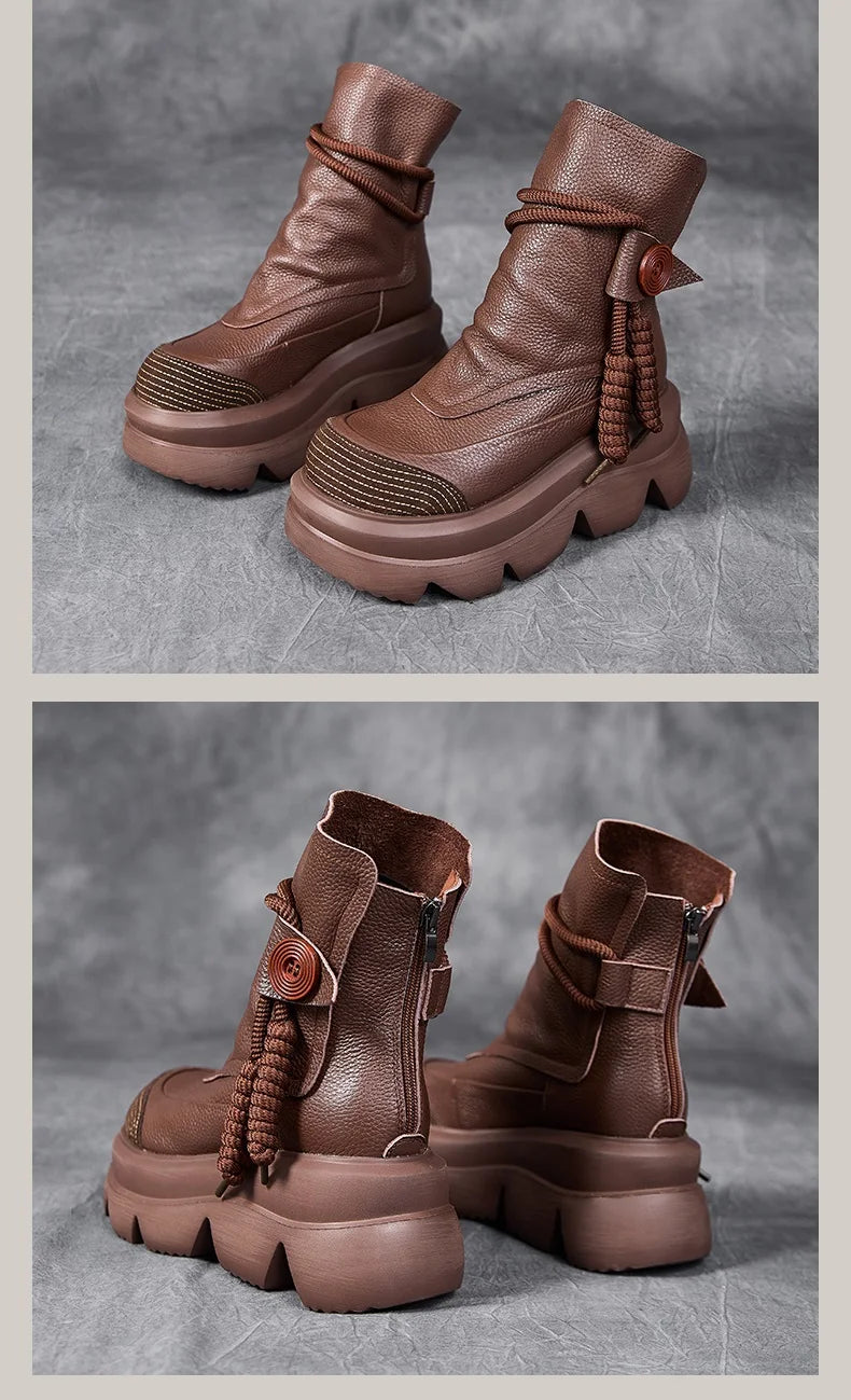 DRKANOL Fashion Thick Bottom Retro boots Women Autumn Winter Thick Plush Warm Platform Wedges Heel Back Zipper Ankle Boots Lady