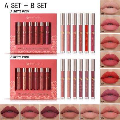 6pcs/pack lip gloss set, long-lasting non stick cup liquid lipstick velvet matte lip gloss