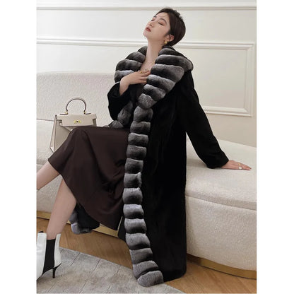Women's velvet mink coat long winter warm trench shawl fur coat whole mink - Kimlud