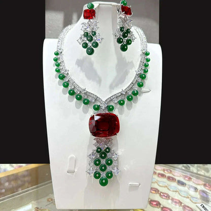 GODKI Trendy 2PCS Luxury Blue Green Zircon Statement Jewelry Set For Women Wedding Indian African Dubai Bridal Necklace