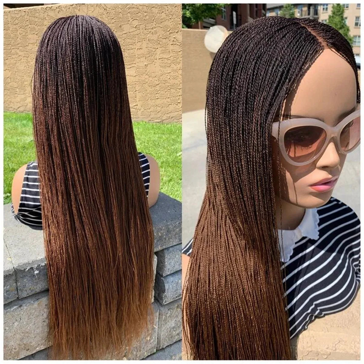 Black 26-Inch Lace Front Micro Twist Braided Wig for Women Glueless Nano Twist Braid Wigs Ready to Ship