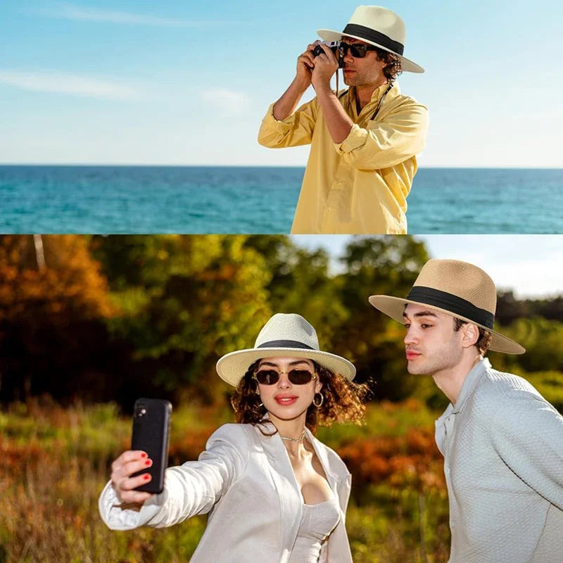 XL Big Head 63CM Summer Beach Woven Sun Hats Men Women Plus Size Jazz UV UPF 50+ Sun Protection Travel Panaman Straw...