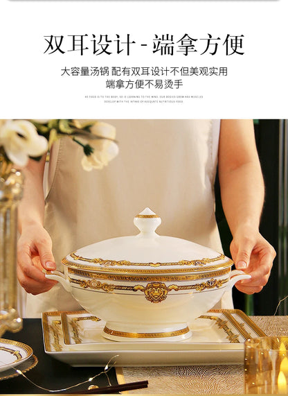 European Gold Luxury Tableware Designer Wedding Party Fine Bone China Dinnerware Sets Christmas Restaurant Vaisselle Dishes
