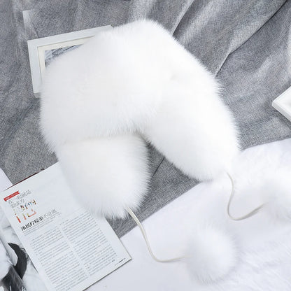 2025 Winter 100% Real Silver Fox Fur Bomber Hat Raccoon Fur Ushanka Cap Trapper Russian Men's Ski Hats Caps