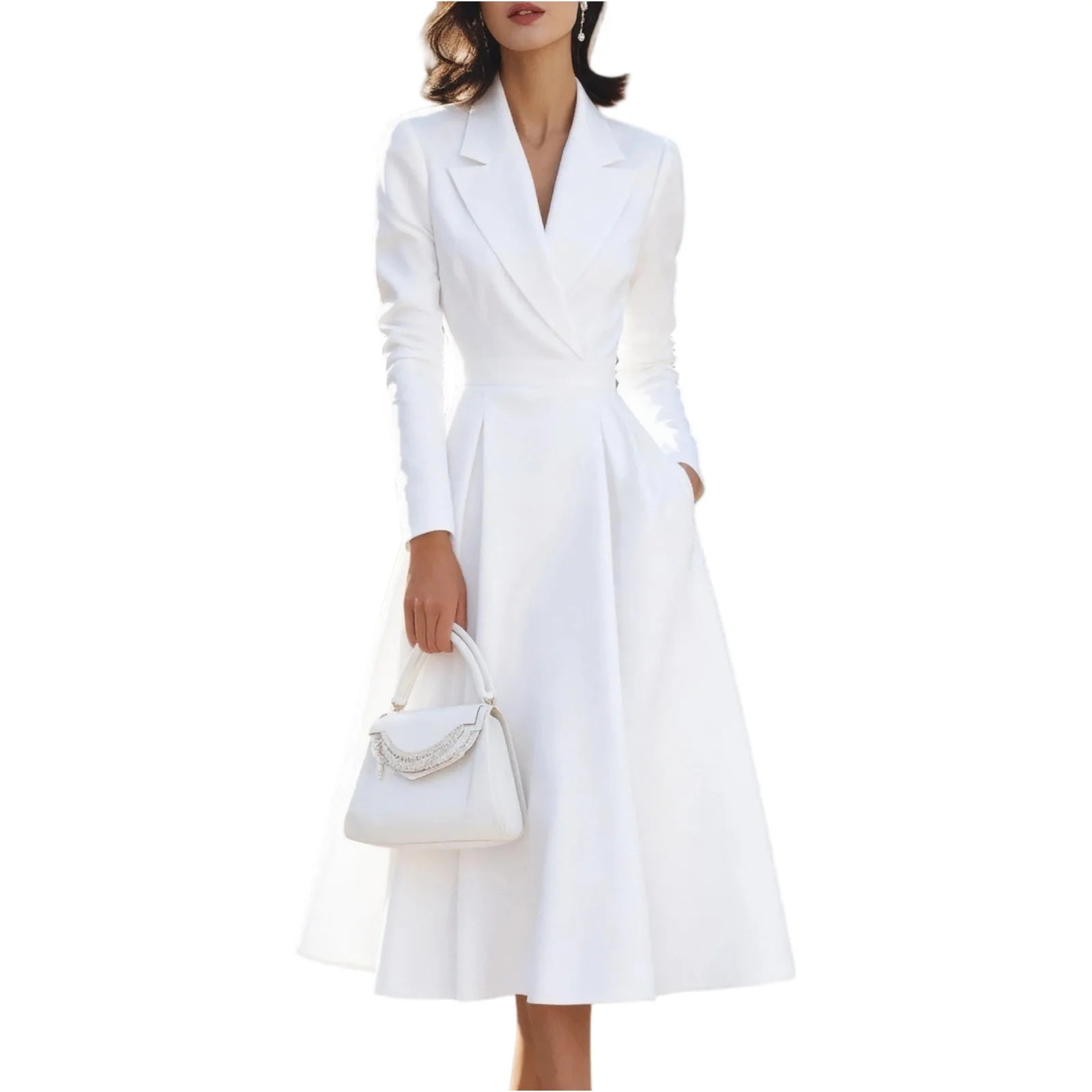 Autumn Winter Women's Elegant Long Dresses Fashion Solid-Color French V-Neck Waist-Cinching Evening Dress Ladies' Party...