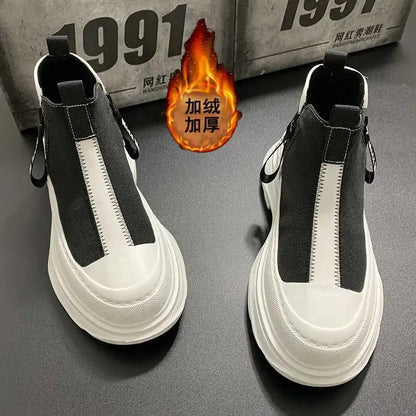 Men's Best Fashion Leather shoes Autumn New Thick-soled Lightweight High shoes High-top Trend Casual White Shoes Chelsea...