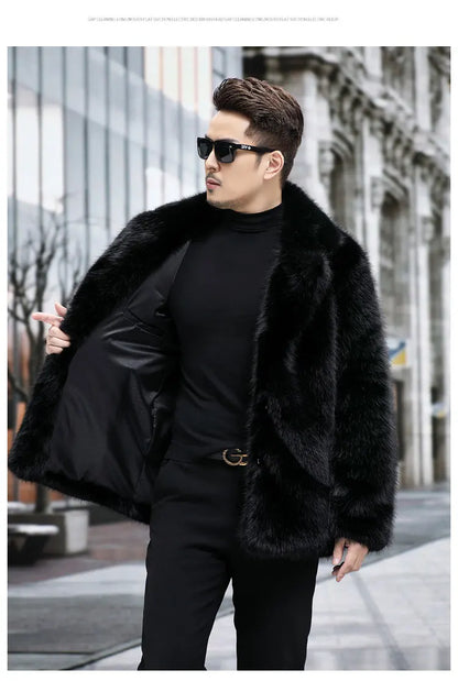 Fox Fur Coat Men Mink Fur Coat Medium Long Heavy Craft Luxury Lapel Short Thickened Warm Winter Fashion High End Coats