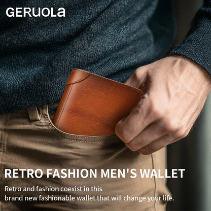 Men’s compact, high-capacity genuine leather wallet; top-grain cowhide wallet with multiple card slots; RFID protection
