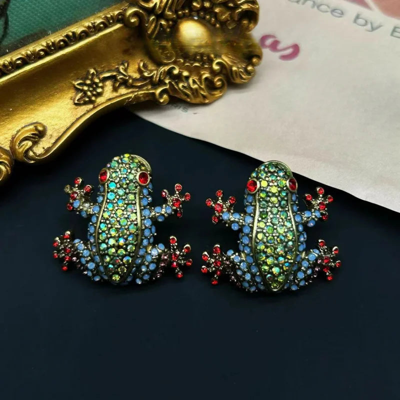 European And American Style Retro Elegant Tassel Inlaid Zircon Frog Shaped Necklace Earring Set Fashionable Women'S Jewelry