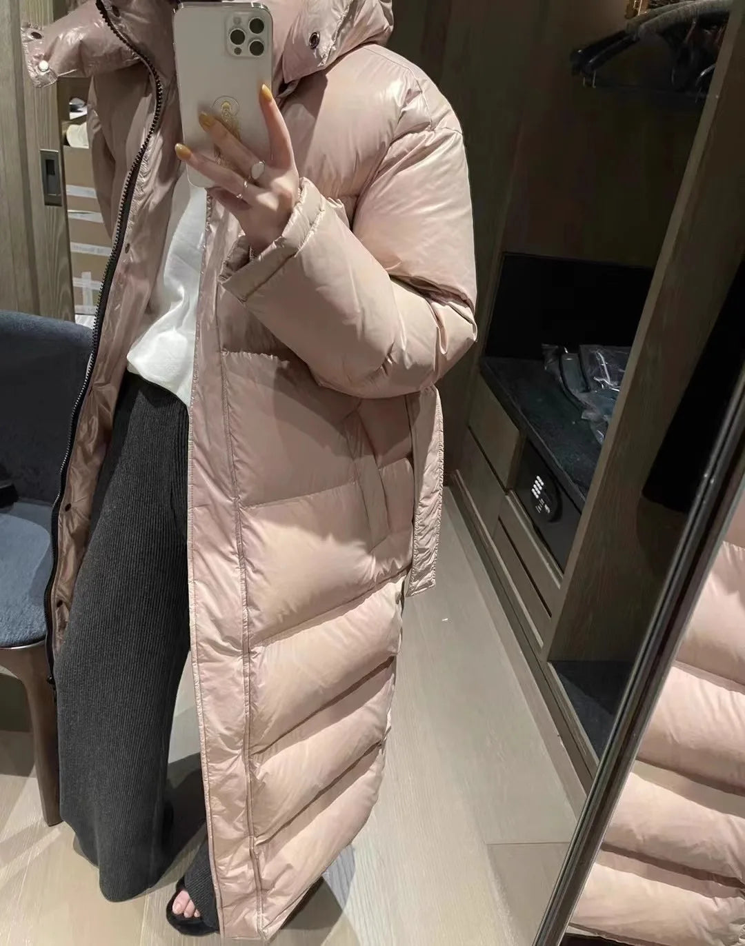 With Belt Women's Winter Down Jacket Long Puffer Coat White Duck Thick Warm Hooded Waterproof Down Jacket With Sashes Outwear