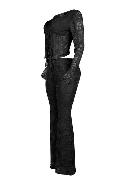2026 Women's Set Long Sleeve Lace See Through Shirt + Long Pants Street Evening Sexy Two 2Piece Sets Outfits Tracksuit |...