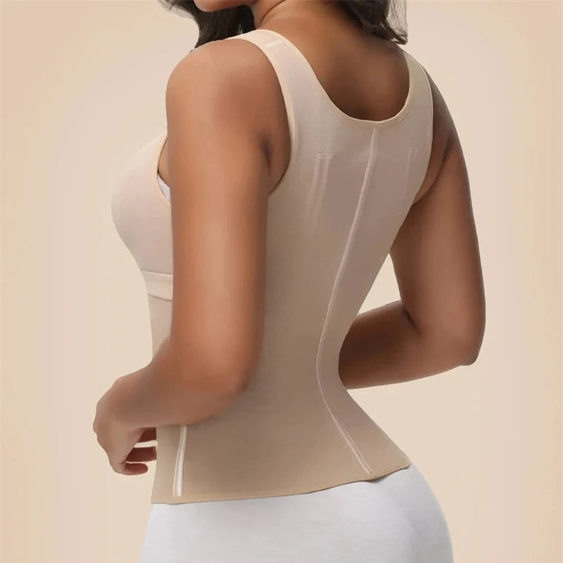 Shapewear Women Colombian Fajas Waist Trainer Tummy Control Vest Body Shaper 17 Steel Bones 3-Row Hooks Zipper Adjustable Strap