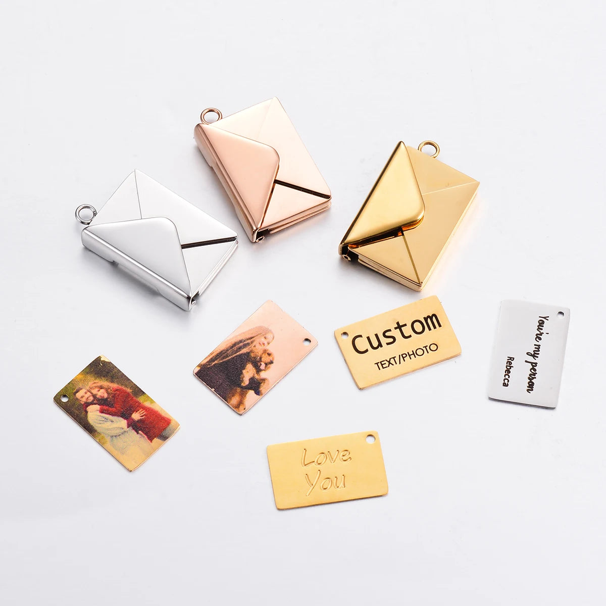 Stainless Steel Customized Letter Envelope Necklace Locket Jewelry Secret Love Note Pendant Engraved Note Photo for Women